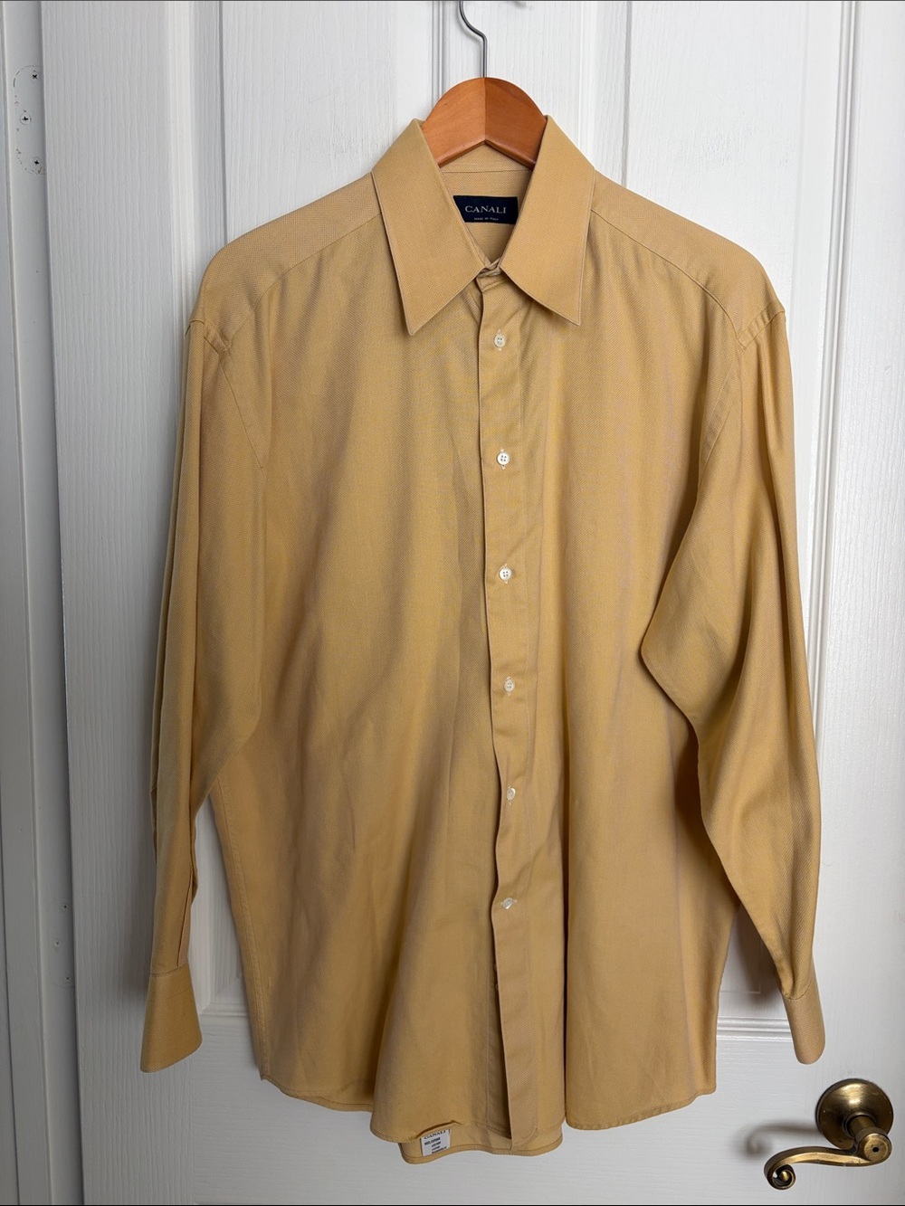 Vintage - Canali  - Men's Light Mustard Button-Up Dress Shirt.
